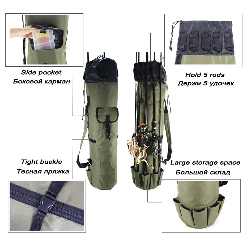 Fishing Rod Bag Oxford Cloth Cylinder Fishing Reel Carrier Tackle Storage Bag Professional Fish Gear Carrying Case