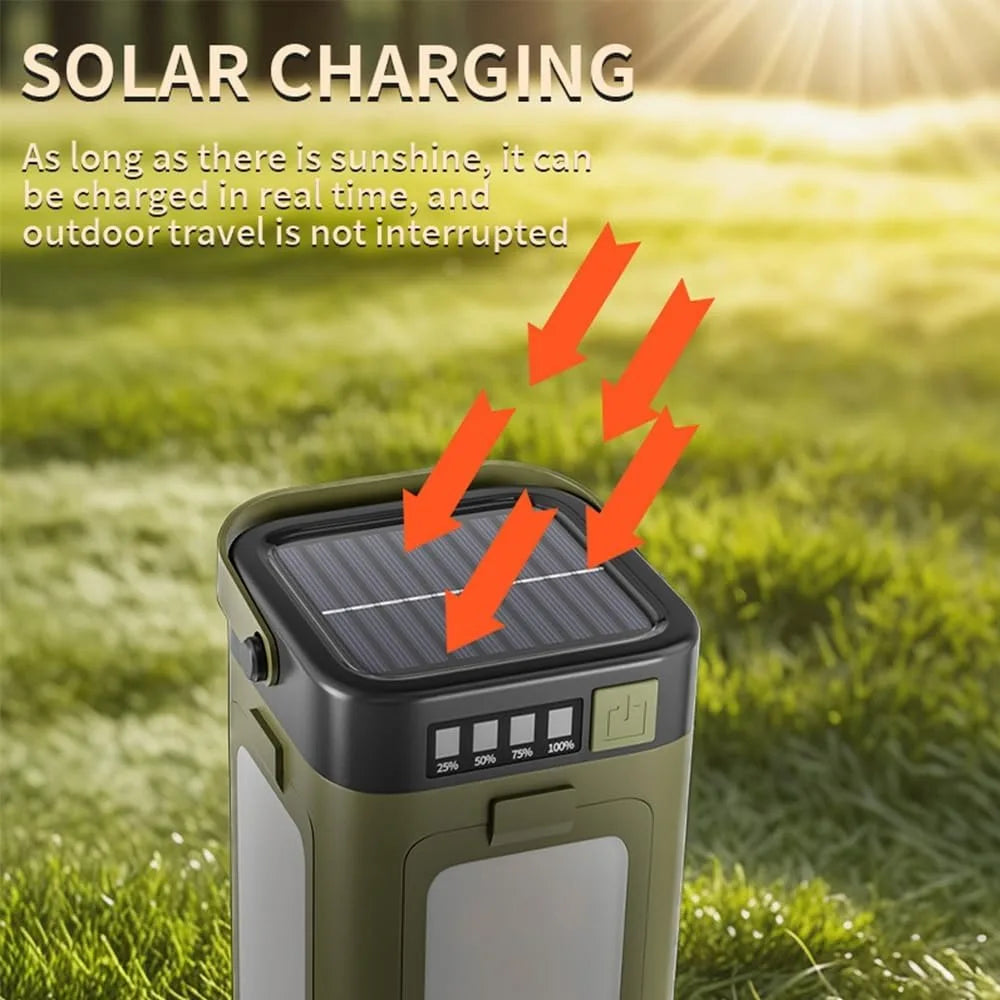 Multifunctional 4-Leaf Foldable Camping Lantern Solar Rechargeable Large Capacity Portable Outdoor Emergency Light